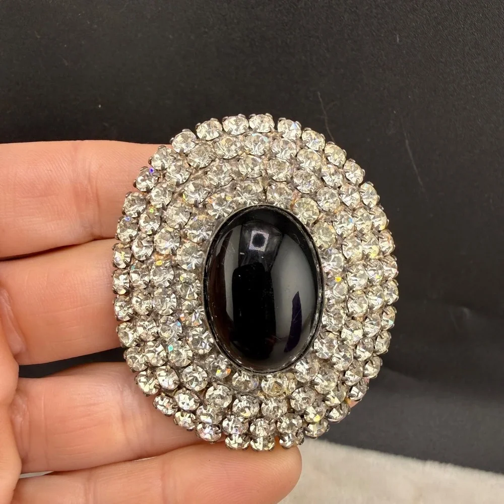 Vintage Rhinestone Brooch Dome Silver Tone Full of Sparkle